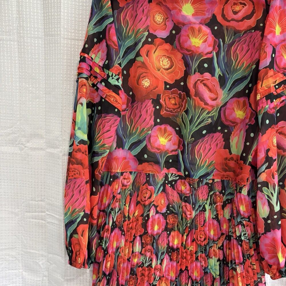 Farm Rio Dress Womens Size Large Anthropologie Pleated Drop-Waist Maxi Red NWT - Picture 9 of 10